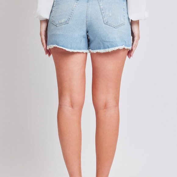 Hazel Blues® |  YMI Jeanswea Distressed Frayed Hem Denim Shorts - Picture 2 of 3